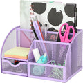 Exerz Desk Organizer Light Purple Office Desk Accessories Supplies Office Storage Desktop Pencil Pen Holder with Drawer Home Workspace