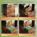 DEVAISE 2 Drawer File Cabinet with Lock, Charging Station & Adjustable Shelf,Tall Filing Cabinet for Home Office with Hook, Printer Stand Fits A4/Letter/Legal, Rustic Brown