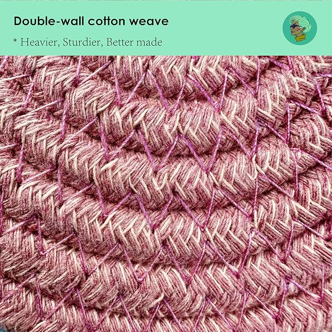 Modern Granny Small Cotton Rope Laundry Basket 16x10 Inch Dual Secure Woven Handle for Living Room Closet Clothes Blanket Organization