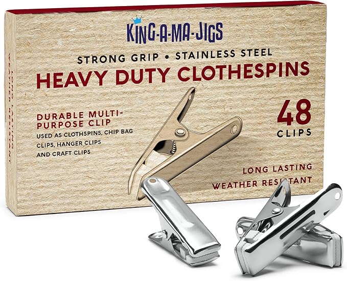 48 Pack - Long Lasting, Stainless Steel Clothespins - Strong Grip - Weather-Resistant, Multipurpose Clip - Use As Clothesline Laundry Clips, Chip Bag Clips, Hanger Clips and Craft Clips (48 Pack)