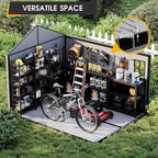 MELLCOM 8 x 10 FT Resin Garden Storage Shed with Floor and Lockable Door, Outdoor Storage Shed with Windows, Resin Tool Shed for Pool Supply, Lawnmower,Bike