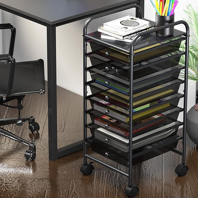 Simple Houseware Utility Cart with 8 Drawers Rolling Storage Art Craft Organizer, Black