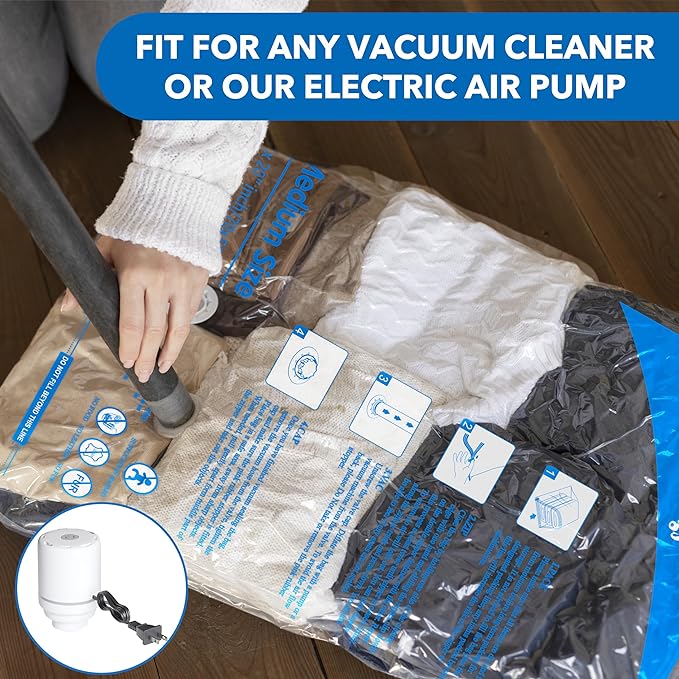 MEIQIHOME Vacuum Storage Bags, Space Saver Sealer Bags,Vacuum seal bags for clothing, Pillows, Comforters, Blankets, Bedding,24 Pack Vacuum Storage Bags with Electric Pump