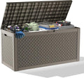 110 Gallon Outdoor Waterproof Resin Storage Deck Box Lockable Outside Bench UV Resistant Bin Patio Porch Furniture Pool Float Garden Tool Cushion Grey