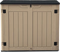 DWVO 35 Cuft Outdoor Horizontal Storage, Waterproof Resin Storage Shed with Floor and Multiple Accesses for Garden Tools, Easy Assembly, Brown (No Shelf Included)