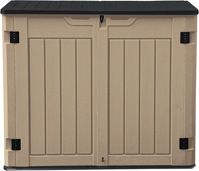 DWVO 35 Cu Ft Outdoor Horizontal Storage Shed w/o Shelf, 39 in Height Storage Sheds Lockable and Waterproof, Weather Resistant Resin Tool Shed for Storing Garden Tools, Brown