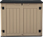 DWVO 35 Cu Ft Outdoor Horizontal Storage Shed w/o Shelf, 39 in Height Storage Sheds Lockable and Waterproof, Weather Resistant Resin Tool Shed for Storing Garden Tools, Brown