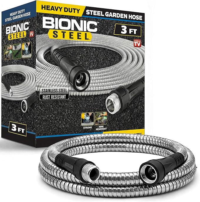 BIONIC STEEL 3Ft Short Garden Hose, 3 Ft x 5/8 In. Connector Hose for Reel, Leak Proof Connection, Heavy Duty, Non Kinking, Flexible, Hose Extension