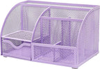 Exerz Desk Organizer Light Purple Office Desk Accessories Supplies Office Storage Desktop Pencil Pen Holder with Drawer Home Workspace