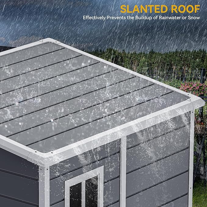 DWVO 5x4 FT Outdoor Storage Shed with Floor, All-Weather Resin Storage Shed with Lockable Door & Window, Waterproof Plastic Tool Storage for Garden, Backyard, Patio, Lawn, Gray