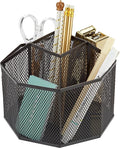 Annova Mesh Desk Organizer Rotate with 5 Compartments Spinning Tidy Candy/Pen Holder Office, Art Supply, Storage, Classroom, Home (Black)