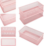 Annova Mesh Stackable Drawer Cabinet and Shelf Organizer Bins Storage Basket School Office Supply Holder Tray- Set of 2 (Light Pink, 3x6x2 Inch)