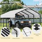 Nuturelly 12x20 FT Metal Carport, Heavy Duty Carport Canopy with Enhanced Base, Outdoor Car Shelter with Galvanized Steel Roof and Frame Garage for Truck, SUV, Boat(White)