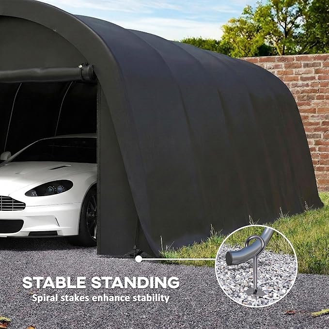 Outsunny 12' x 23.6' Heavy Duty Carport, Portable Garage Car Canopy Tent with UPF50+ Sun Protection, Galvanized Frame, Large Roll-Up Door for Cars, Trucks, Boats, Motorcycle, Bike, Dark Gray