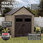 Rubbermaid Resin Outdoor Storage Shed with Floor (7 x 7 Ft) Weather Resistant, Brown Gable, Organization for Home/Backyard/Garden Tools/Lawn Mower/Bike Storage/Pool Supplies