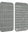 Hanging Jewelry Organizer Storage, 40 Pockets 36 Hooks Necklace Earring Necklace Bracelet Ring Organizer, Double - Sided Design, Grey