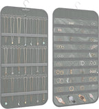 Hanging Jewelry Organizer Storage, 40 Pockets 36 Hooks Necklace Earring Necklace Bracelet Ring Organizer, Double - Sided Design, Grey