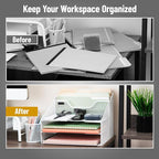 Mind Reader Metal Mesh Desktop File Organizer, 3-Tier Paper Tray with 5 Compartments, Office Mail Sorter, White