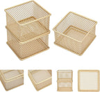 Annova Stackable Mesh Drawer Cabinet and Shelf Organizer Bins Storage Basket School Office Supply Holder Tray- Set of 2 (Gold, 3x3x2 Inch)
