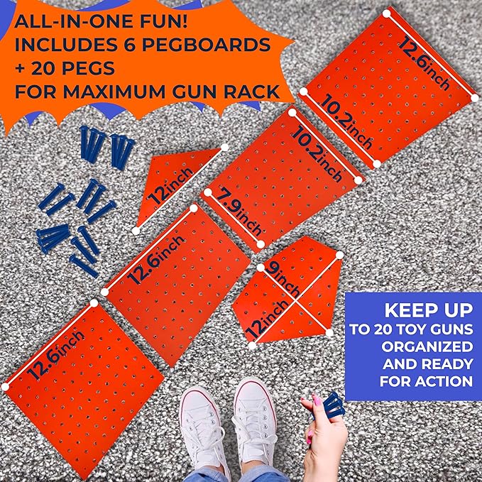 Skywin Wooden Pegboard for Nerf Gun Storage, Nerf Gun Wall Mount Eagle Shape, Compatible with All Blasters, Rack for Wall Organization - Birthday Gift for Kids (Orange)