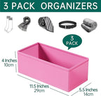 3 PACK Drawer Organizer Clothes，drawer Divider， Dresser Drawer Storage for Sock, Underwear, Bra，Panties，Belt, Tie, Stockings, Leggings & Accessories (Pink)
