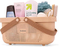 Brookstone Modern Large Portable Shower Caddy with Soft Silicone Carrying Handle, Bathroom Organizer Basket, Plastic Bath Tote and Shower Organizer, Quick Dry Drainage Holes, BPA Free, Blush