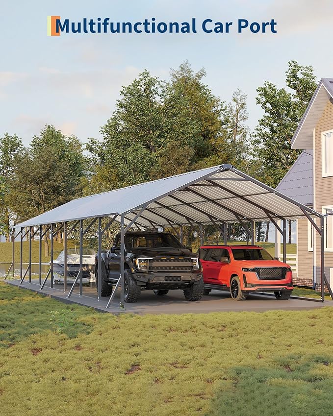 GarveeLife 20'x40'x12' Metal Carport for Multiple Vehicles, Heavy Duty Car Ports, Vertical Roof Design, All-Weather Use, for Full-Size Pickup Trucks, Boats, and Tractors