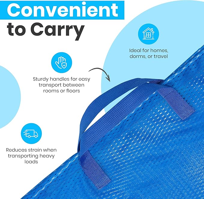 Handy Laundry Mesh Laundry Bags 2-Pack – Extra Large, Heavy Duty, Machine Washable with Handles and Shoulder Strap for College Dorm, Travel, Bedding, Clothes Storage, Blue