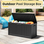 82 Gallon Outdoor Storage Box, Resin Deck Boxes Outdoor Waterproof For Patio Furniture, Garden Tools, Pool Supplies, Lockable And UV Resistant (Striped Black)