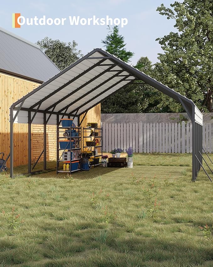 Garveelife 20'x25'x13' Metal Carport for 2 Cars, Heavy Duty Car Ports for Heavy Snow, Reinforced Frame, Tall Metal Car Ports for Bass Boats, Full-Sized Pickup Trucks, and Tractors, N.W. 980 Lbs