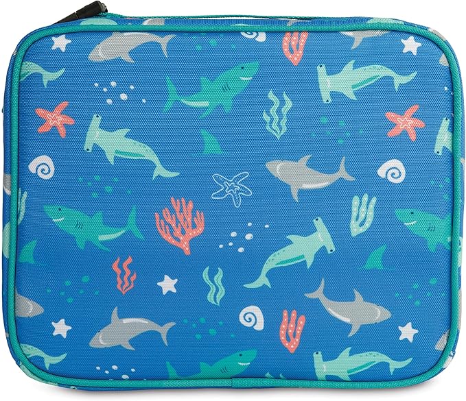 PackIt(R) Freezable Classic Lunch Box, Sea Shark, Built with EcoFreeze(R) Technology, Collapsible, Reusable, Zip Closure With Zip Front Pocket and Buckle Handle, Designed for Fresh Lunch On the Go
