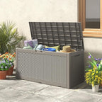 110 Gallon Outdoor Storage Box, Resin Deck Boxes Outdoor Waterproof For Patio Furniture, Garden Tools, Pool Supplies, Lockable And UV Resistant (Rattan Gray)