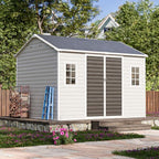 10x8 FT Resin Plastic Shed with Floor, Heavy-Duty 21-Gauge Reinforced Steel Frame, 16mm Ultra-Thick Panels, Outdoor Storage Sheds with Awning Windows and Air Vents