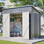4x8 FT Outdoor Storage Shed,Slope Roof Storage Metal Garden Shed Steel with Reinforced Beams,All Weather Waterproof Garden Tool House W/Lockable Door & 4 Air Vents,for Backyard,Patio,Lawn,Grey