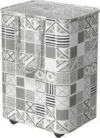 Simple Houseware Large 82L Laundry Basket with Wheels, Collapsible Waterproof Hamper with Handles and Mesh Cover, Geometric Gray