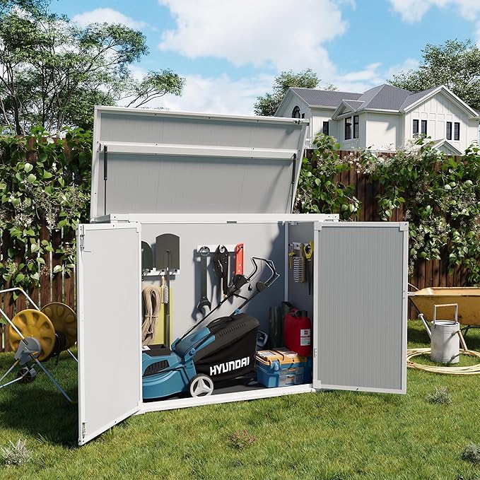 UDPATIO 4.5' x 2.5' Outdoor Storage Shed Horizontal Outdoor Trash Can Storage Box Plastic Shed Resin Cabinet,Gray,41 Cu.Ft