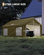 10 x 20ft Carport, Portable Carport with Roll-Up Windows & Removable Sidewalls & Doors Thickened Wind Ropes, Ground Nails, Portable Garage for Cars, Trucks, Boats, 200G Durable Tarp Cover,Yellow
