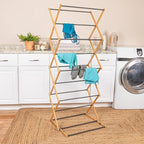 Household Essentials Bamboo Adjustable Folding Clothes Drying Rack, Upscale Laundry Rack with 16 Coated Metal Dowels, Black