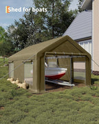10 x 20ft Carport, Portable Carport with Roll-Up Windows & Removable Sidewalls & Doors Thickened Wind Ropes, Ground Nails, Portable Garage for Cars, Trucks, Boats, 200G Durable Tarp Cover,Yellow