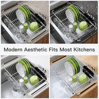 JASIWAY Dish Drying Rack in Sink, Expandable Stainless Steel Dish Drainers for Kitchen Counter, Dish Dryer Rack for Inside Sink, Over The Sink Dish Racks with Utensil Holder, Silver