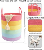 Woven Cotton Rope Laundry basket-15”X20” Laundry Hamper-Rope Storage Basket for Dirty Clothes, Toys and Blankets Perfect for Bathroom, Baby nursery and Living Room Storage (rainbow)