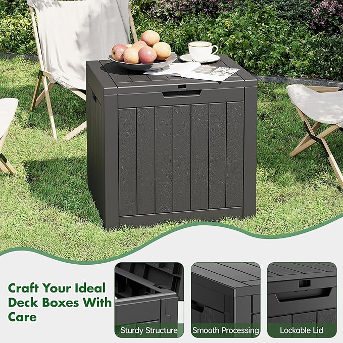 Outdoor Storage Box, Resin Deck Boxes Indoor and outdoor, Waterproof Storage Box Lockable Lid (Black,35 Gallon)