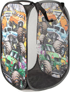 Jay Franco Monster Jam Break Out Pop Up Hamper - Mesh Laundry Basket/Bag with Durable Handles - Features Grave Digger & Megalodon