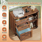 DEVAISE Wood File Cabinet with Charging Station, Mobile Lateral Filing Cabinet with Lock for Home Office, Printer Stand with Open Storage Shelves, Oak