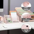 Mind Reader 7-Compartment Desktop Organizer, File & Accessory Storage, Metal Mesh Office Organizer for Desk, Workspace, Mail, Pink