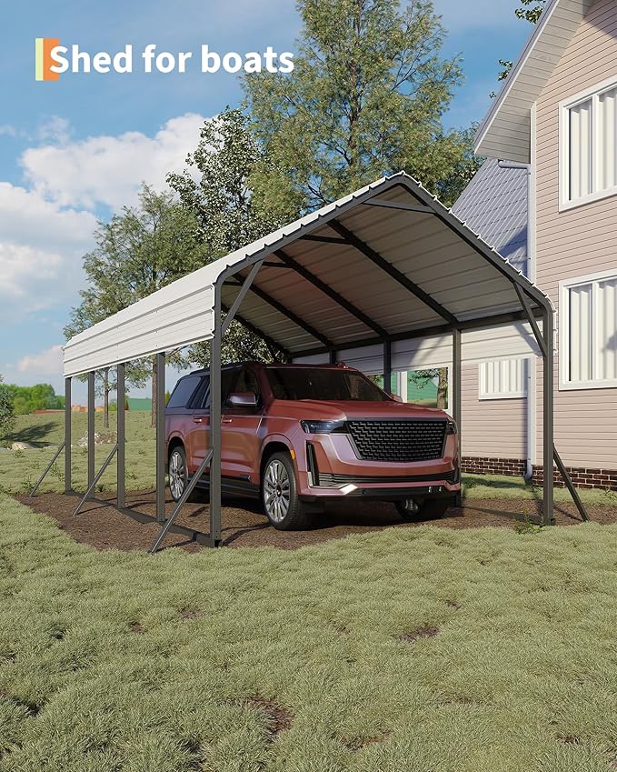 GarveeLife 13 ft x21 ft x11 ft Oversized Metal Carport, Steel Heavy Duty Carport for All-Weather, Permanent Shelter for Bass Boats, Pickup Trucks, and Tractors, N.W. 660 LBS