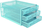Annova Desk Organizer Wire Mesh 3 Tier Sliding Drawers Paper Sorter/Multifunctional/Premium Solid Construction for Letters, Documents, Mail, Files, Paper, Kids' Art Supplies (Turquoise)