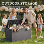 YITAHOME 90 Gallon Large Outdoor Deck Box, Lockable Waterproof Resin Storage Box with Handles, Weatherproof & UV Resistant, Patio Garden Tool Container for Outdoor Furniture, Dark Grey