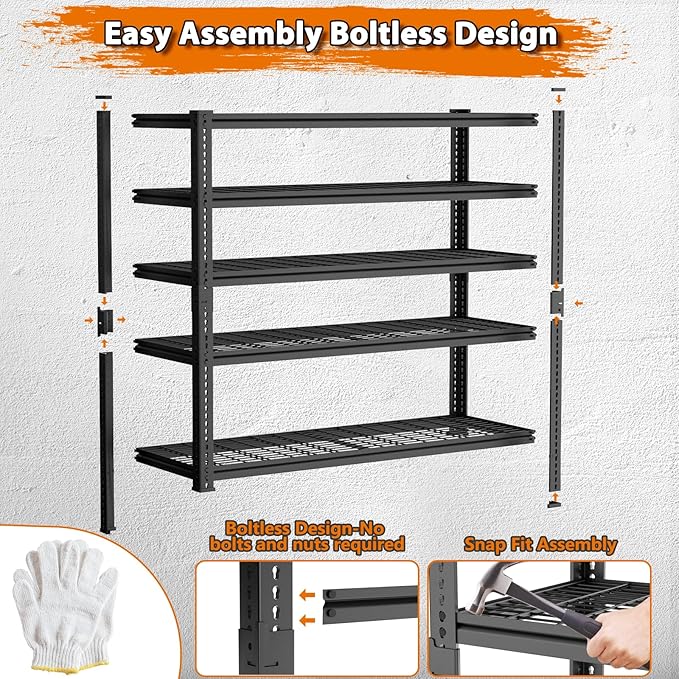 Storage Shelves Heavy Duty, 4 PCS 48" L x 18" W x 72" H Garage Wire Shelving Unit Loads 2800LBS, 5-tier Adjustable Metal Industrial Utility Shelf Rack for Kitchen, Laundry Room, Warehouse, Basement