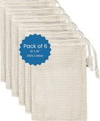 LITO LINEN AND TOWEL Produce Bags| Storage with Drawstrings | Cotton Mesh for Vegetables, Fruit, Onion & Grocery Shopping| Reusable Washable Food Bag| Cloth Shoe Bags| 6 Pack 10"x18"-Large - Natural